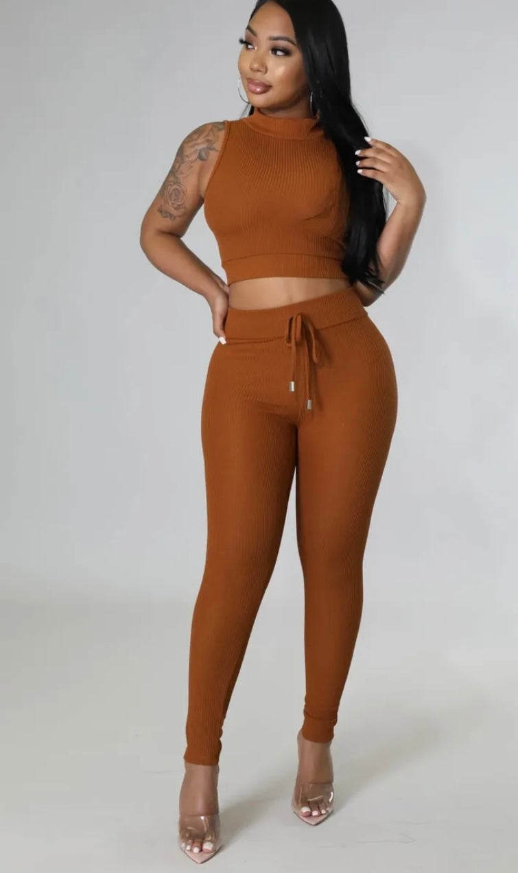 Vacay Travels Pant Set-Brown