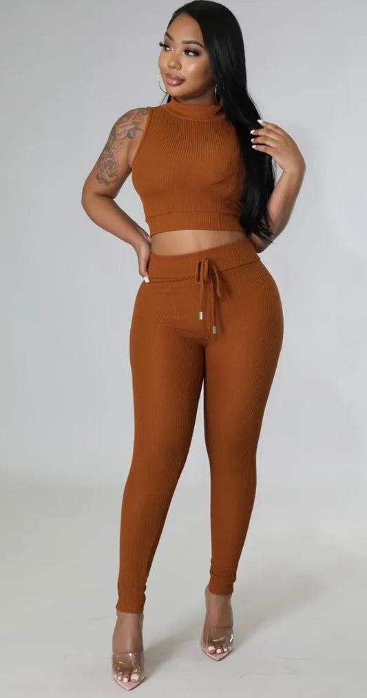 Vacay Travels Pant Set-Brown