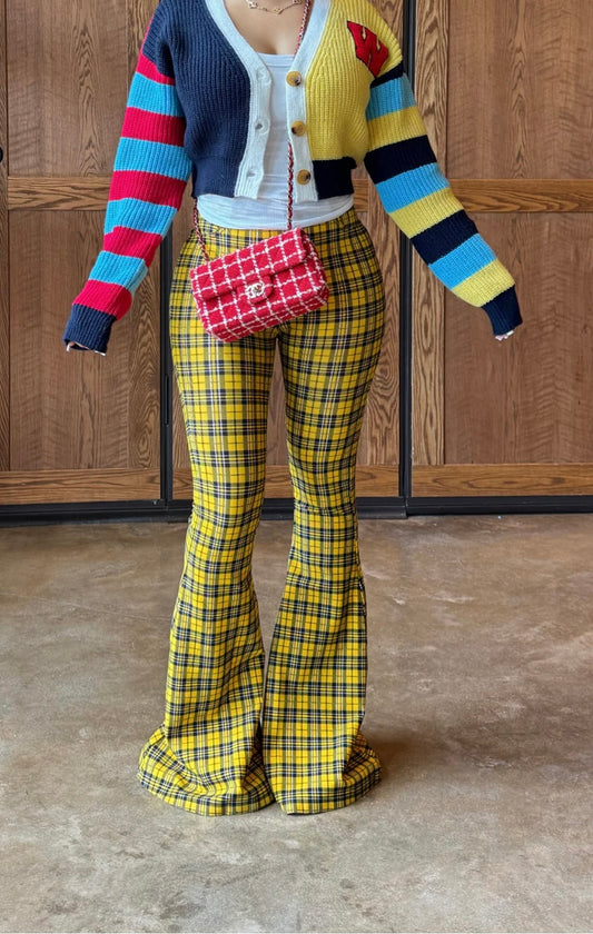 London Plaid Bell Bottom Pants