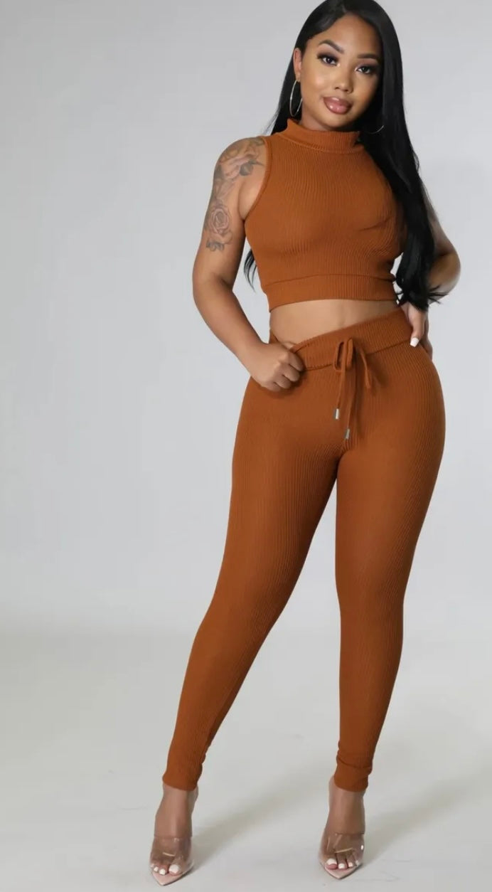 Vacay Travels Pant Set-Brown