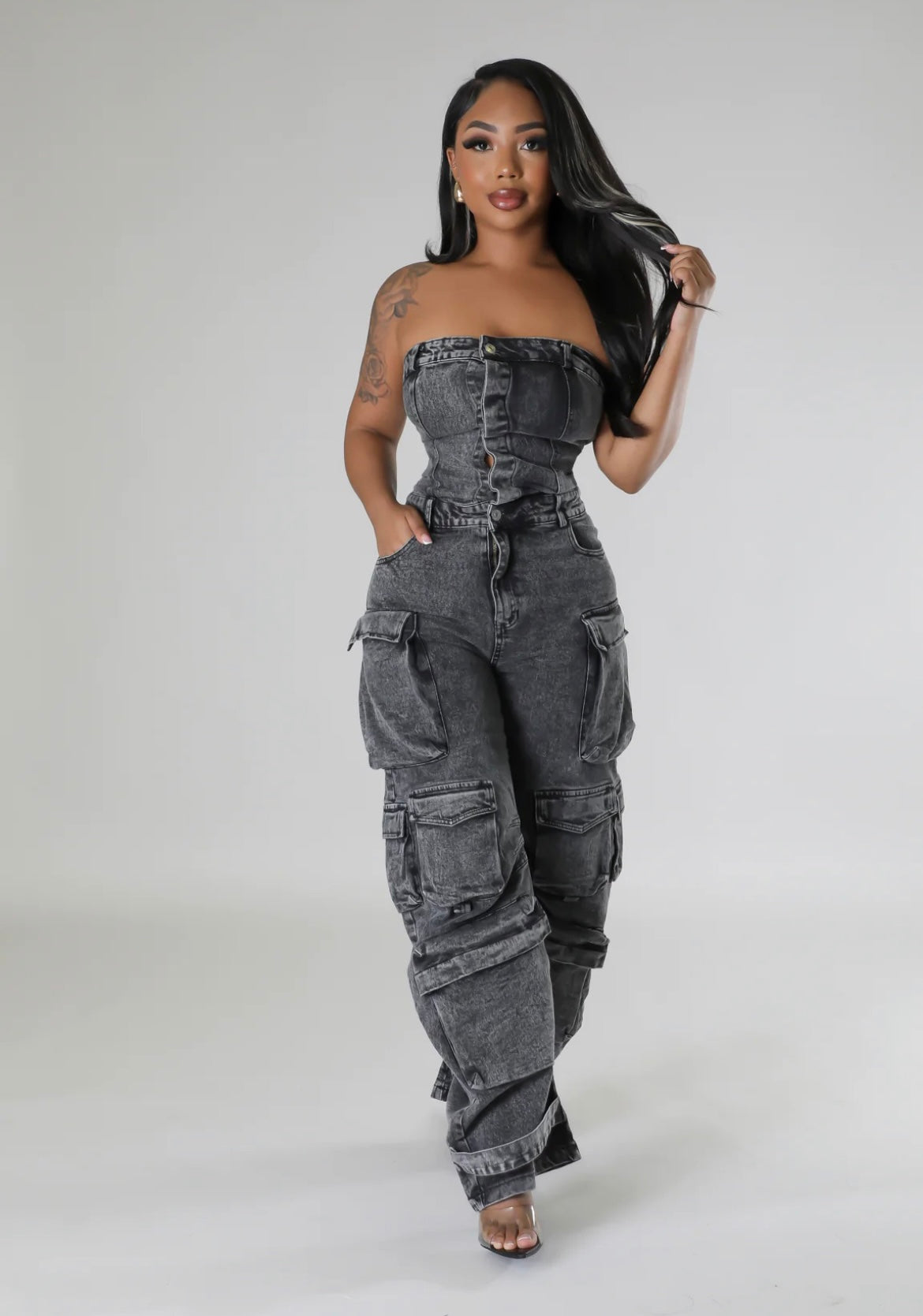 Claiming You Denim Jumpsuit ( Black )