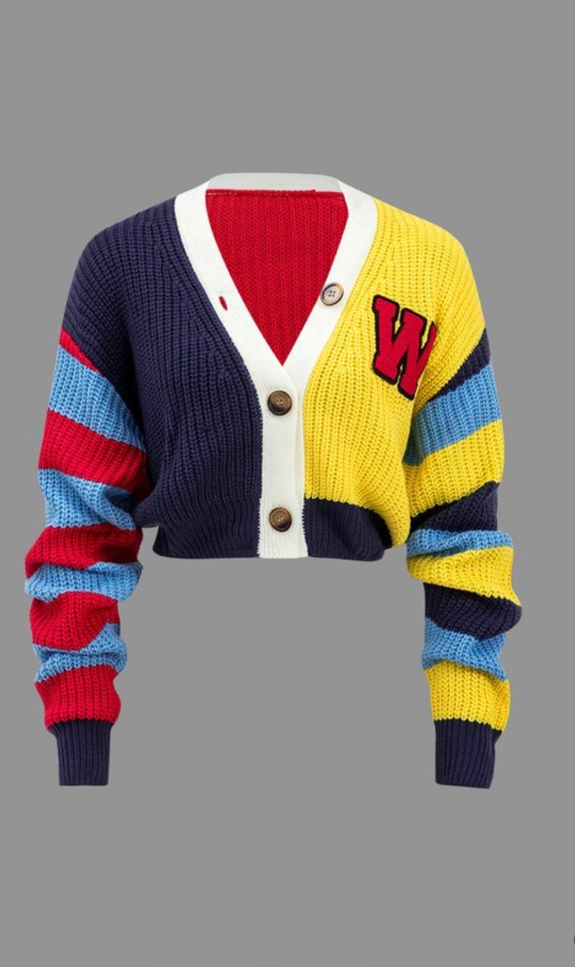 Color Block Crop Sweater Cardigan