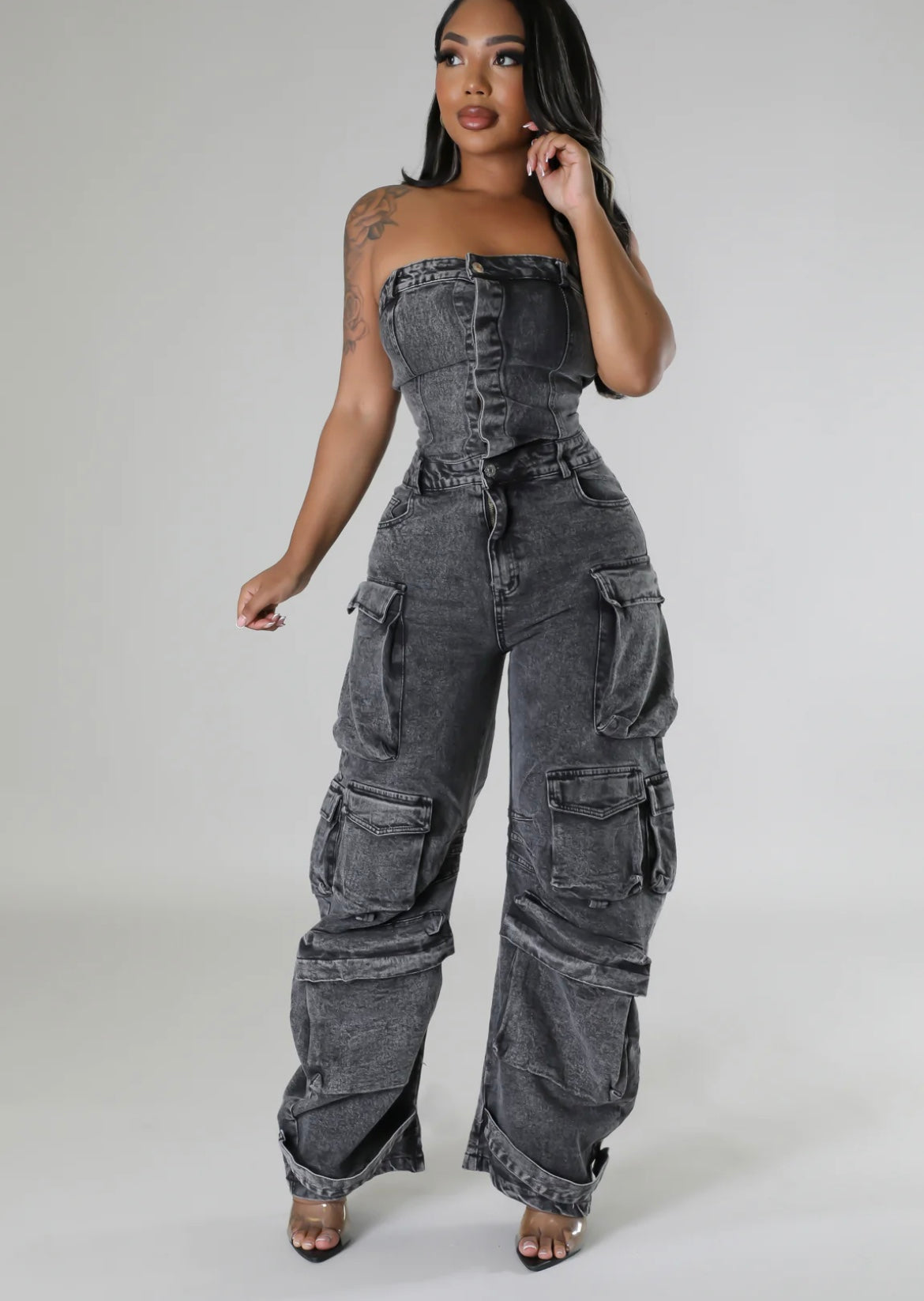 Claiming You Denim Jumpsuit ( Black )