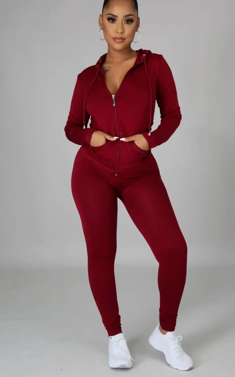 Curves Ahead Legging Set ( Burgundy)