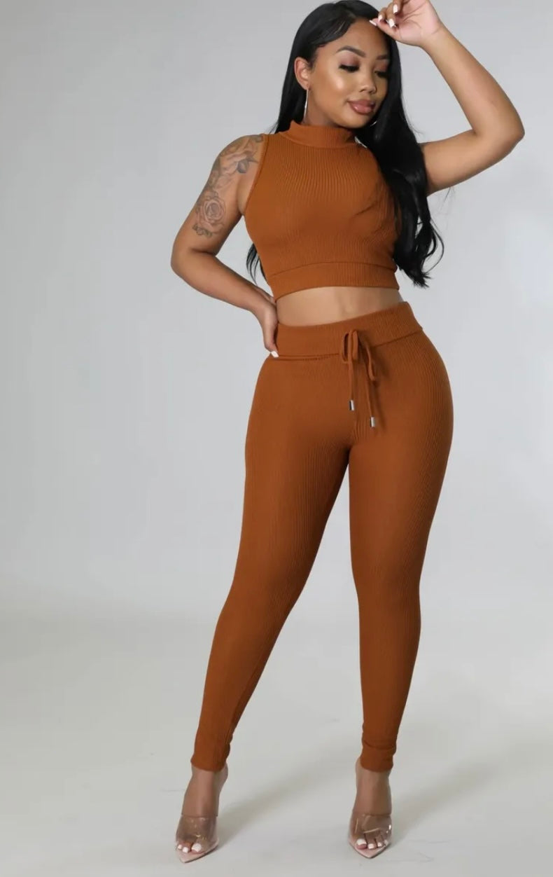 Vacay Travels Pant Set-Brown