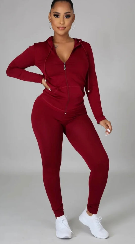 Curves Ahead Legging Set ( Burgundy)