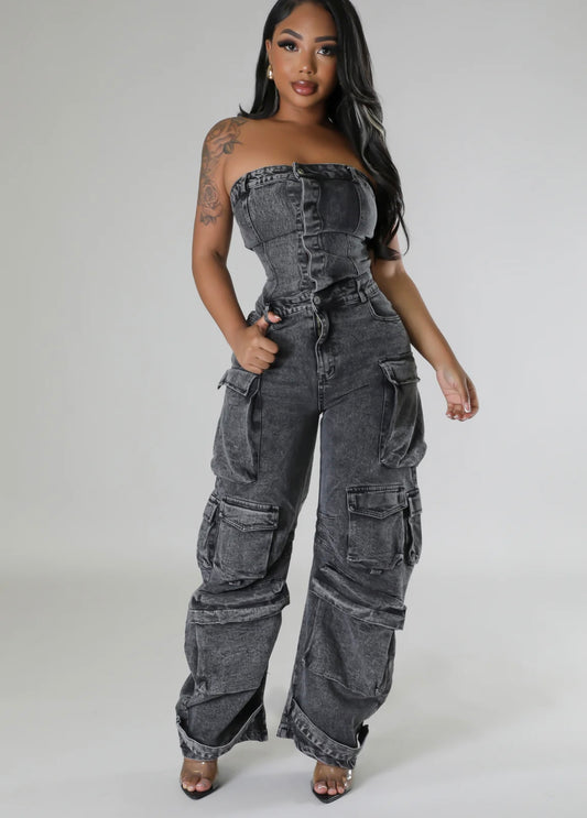 Claiming You Denim Jumpsuit ( Black )
