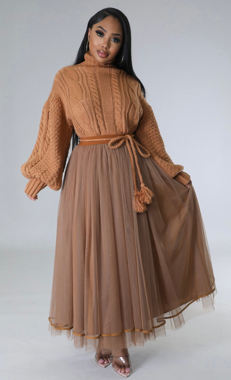 Tulle Me A Secret Skirt Set ( Brown )