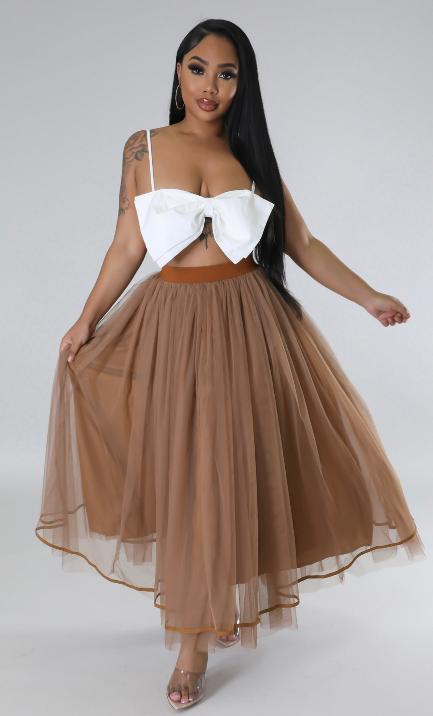 Tulle Me A Secret Skirt Set ( Brown )