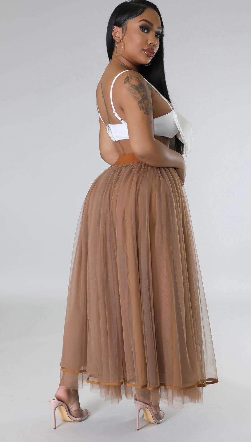 Tulle Me A Secret Skirt Set ( Brown )