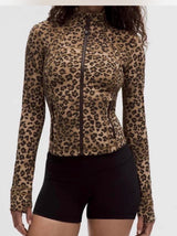 Brown Leopard Zip Up Jacket and Leggings Set