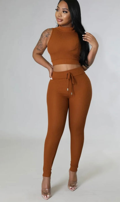 Vacay Travels Pant Set-Brown