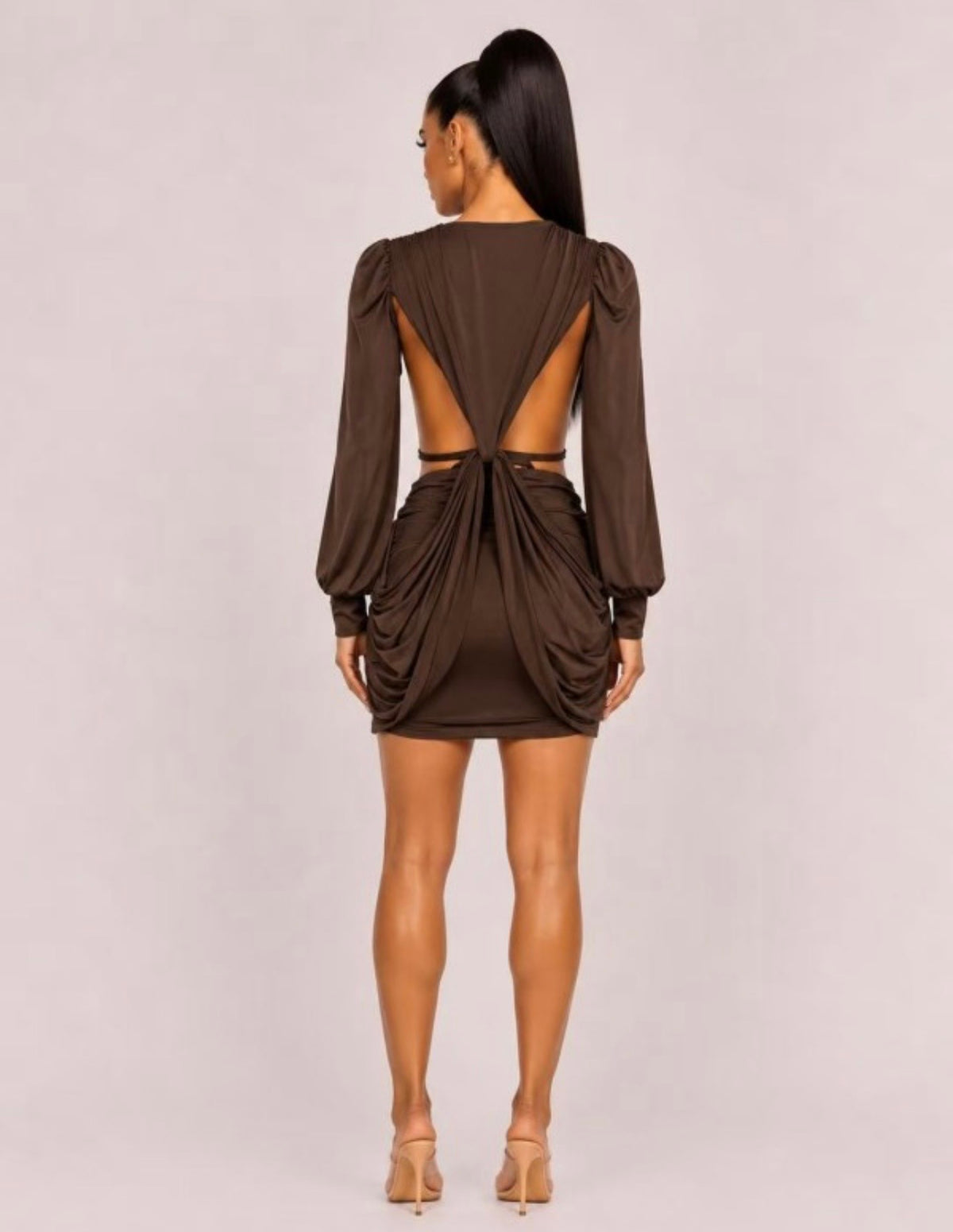 Charm Ruched Side Cutout Party Dress - Brown