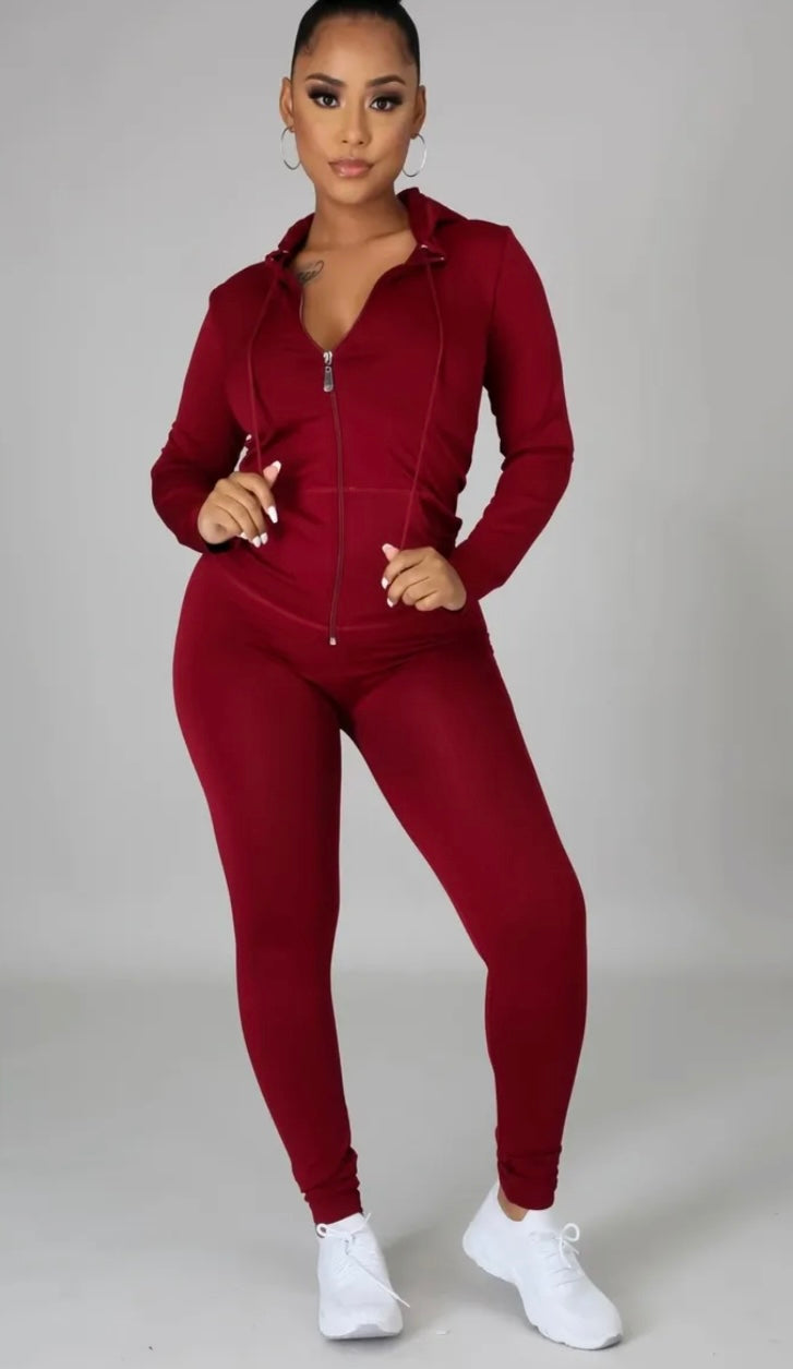 Curves Ahead Legging Set ( Burgundy)