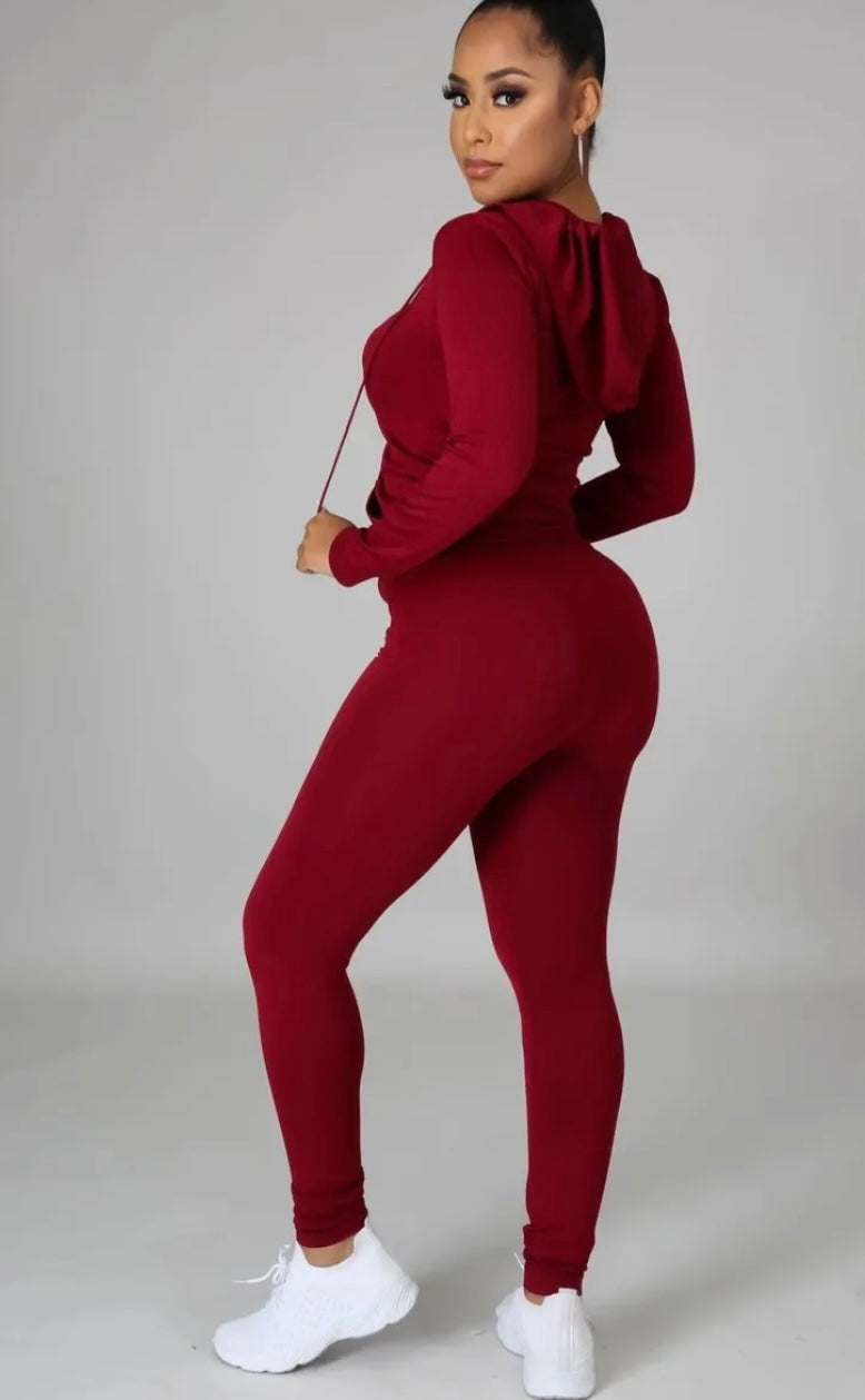 Curves Ahead Legging Set ( Burgundy)