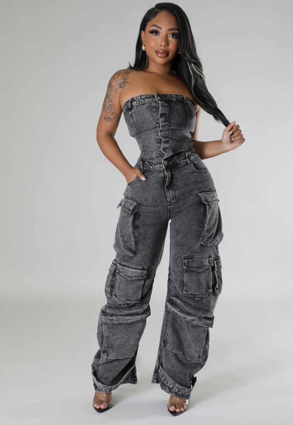 Claiming You Denim Jumpsuit ( Black )