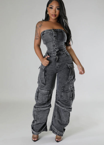 Claiming You Denim Jumpsuit ( Black )