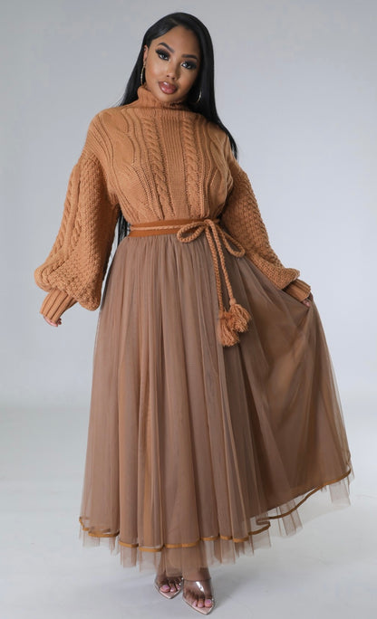 Tulle Me A Secret Skirt Set ( Brown )
